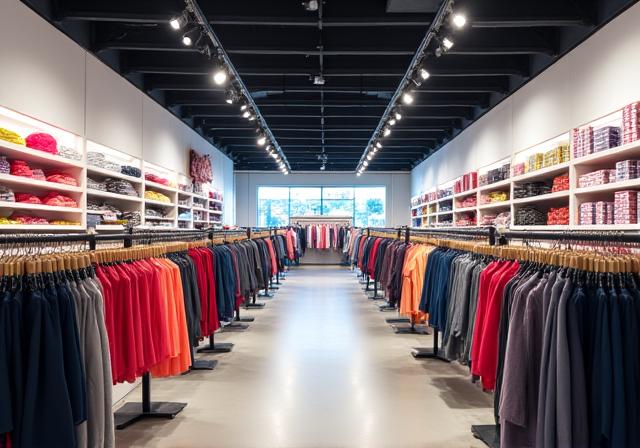 Brightly lit interior of a modern retail store with track lighting.